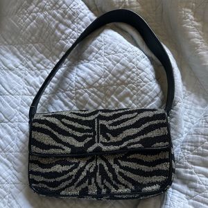 Staud beaded zebra print shoulder bag